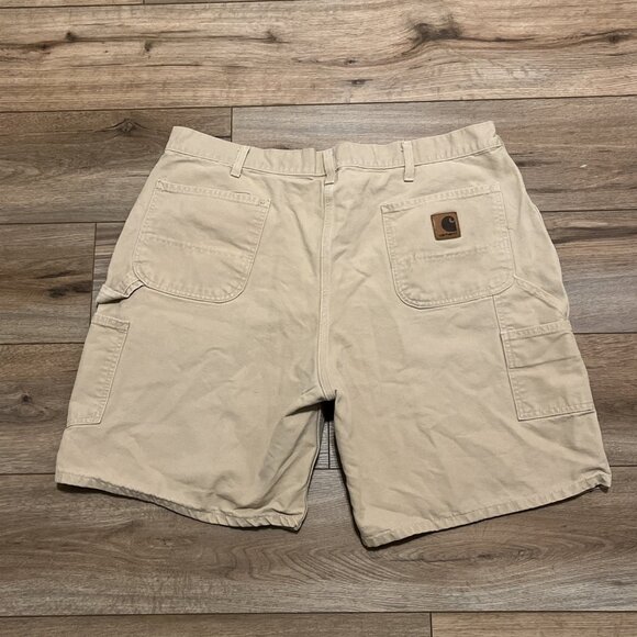Men's VTG Carhartt Duck Canvas Carpenter Shorts SZ 42x9 Beige B25 WET Y2K - Picture 7 of 8